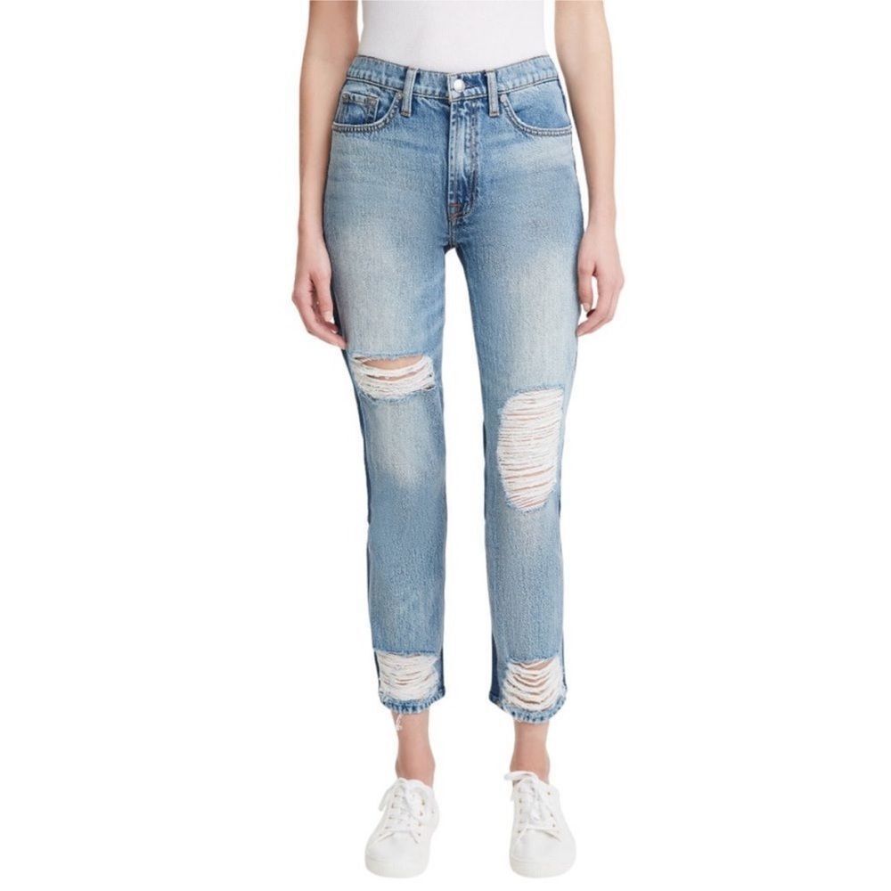 7 FOR ALL MANKIND 50/50 Ripped Ankle Straight Leg Jeans in Seaward Women Size 25